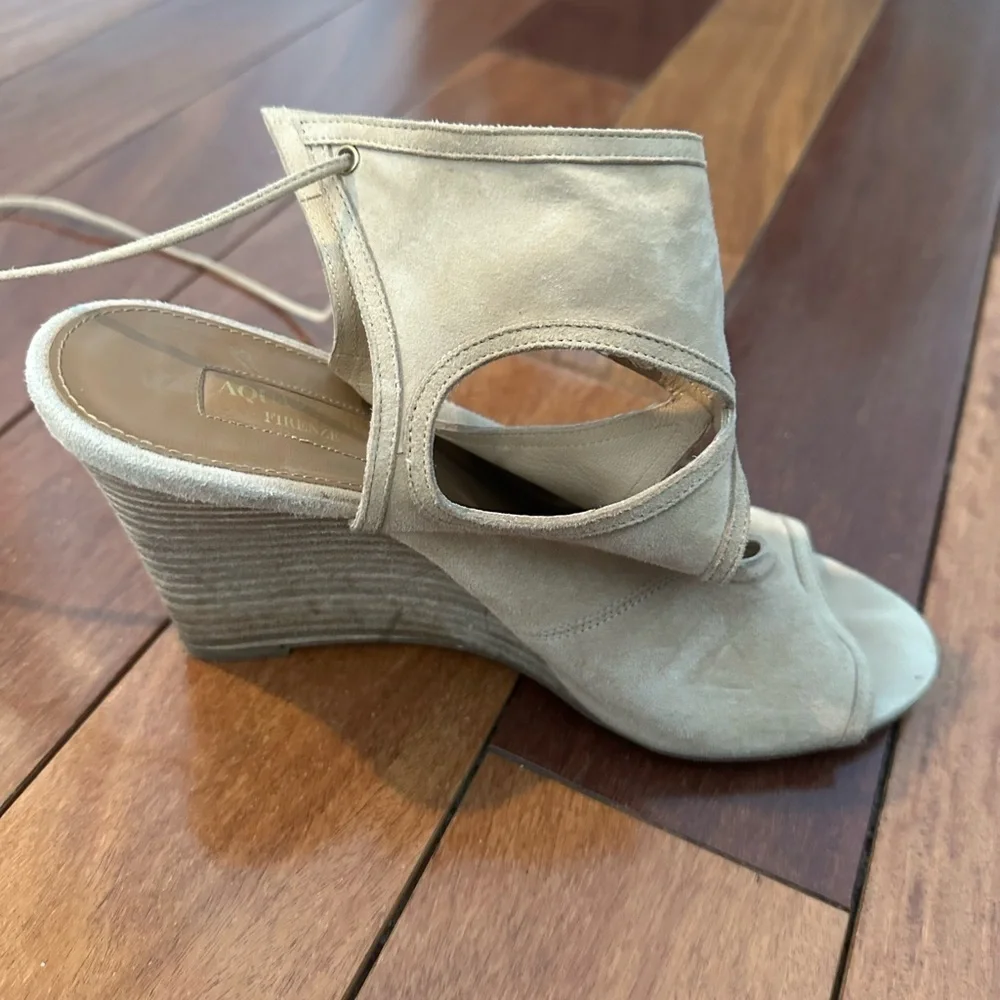 Aquazzura Sexy Thing Cut Out Suede Wedge Sandals in Nude